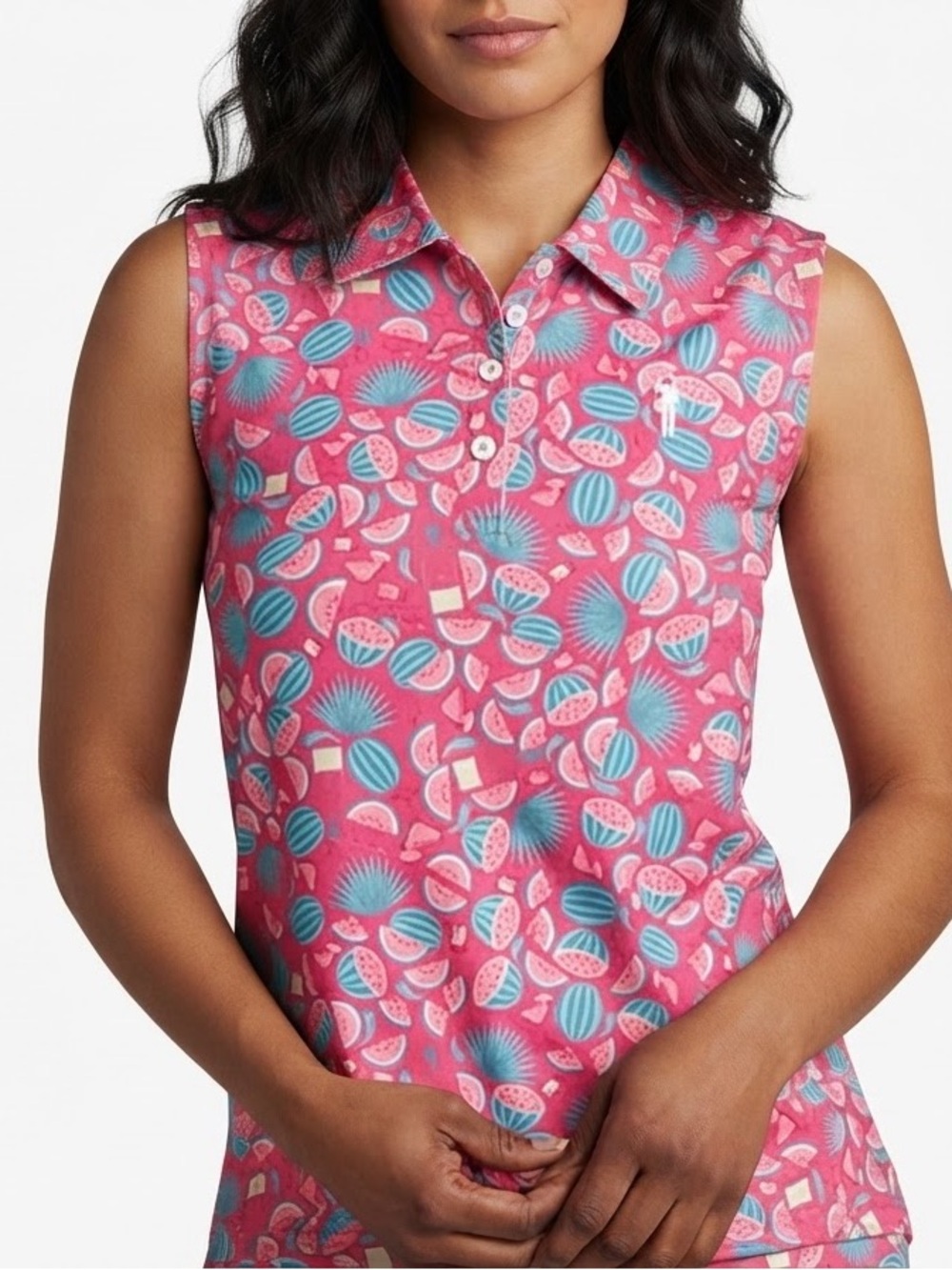 William Murray Golf WMG Pink Watermelon Cocktail Sleeveless Polo Shirt Top XS